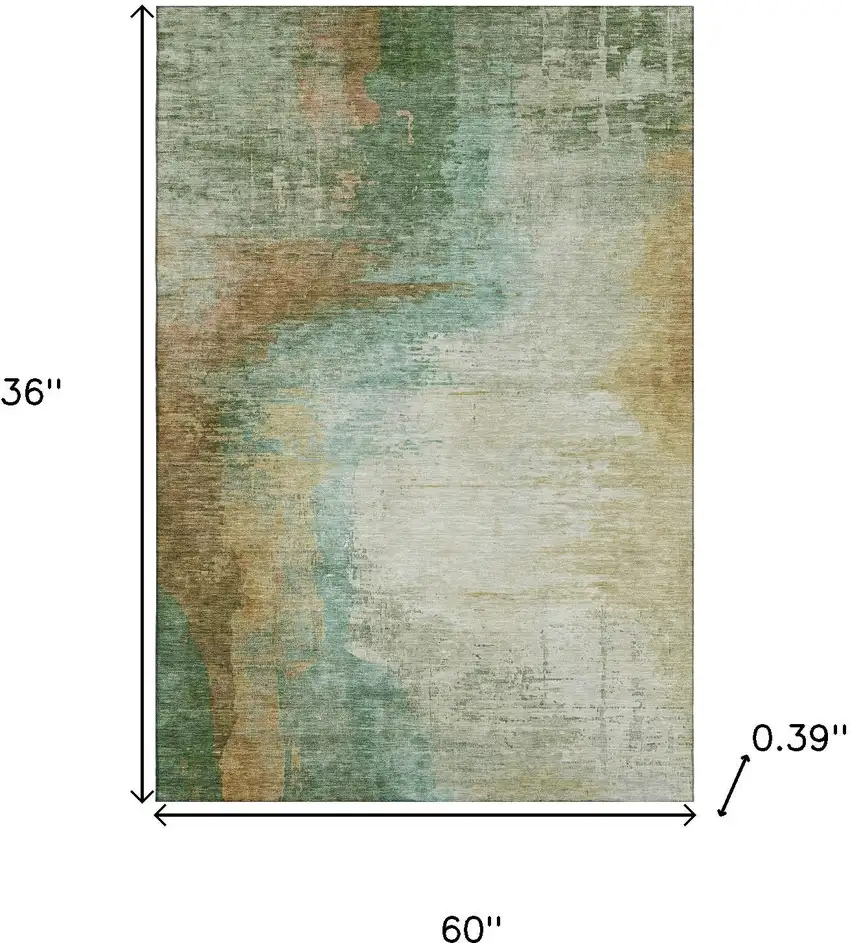Sage And Brown Abstract Washable Area Rug With UV Protection Photo 8