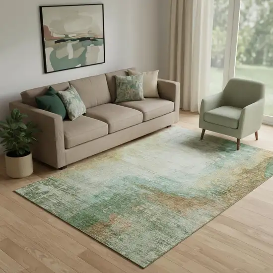 Sage And Brown Abstract Washable Area Rug With UV Protection Photo 2