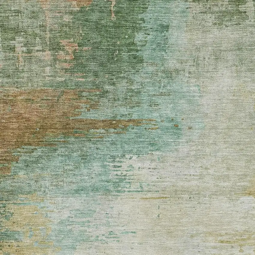 Sage And Brown Abstract Washable Area Rug With UV Protection Photo 3