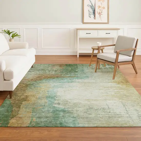Sage And Brown Abstract Washable Area Rug With UV Protection Photo 5