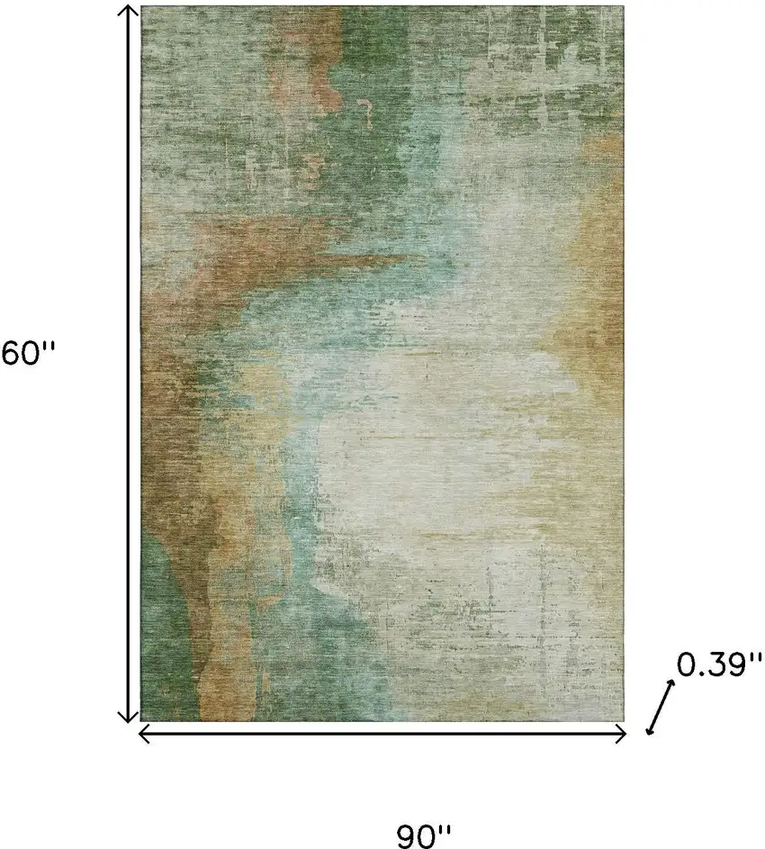 Sage And Brown Abstract Washable Area Rug With UV Protection Photo 8