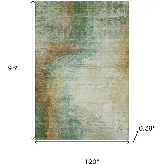 Sage And Brown Abstract Washable Area Rug With UV Protection Photo 9
