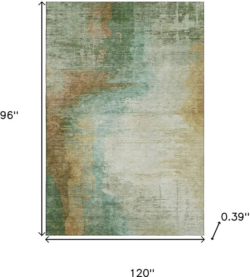 Sage And Brown Abstract Washable Area Rug With UV Protection Photo 9