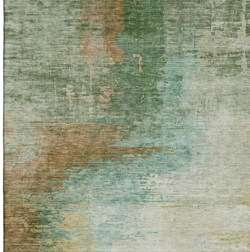 Sage And Brown Abstract Washable Area Rug With UV Protection Photo 6