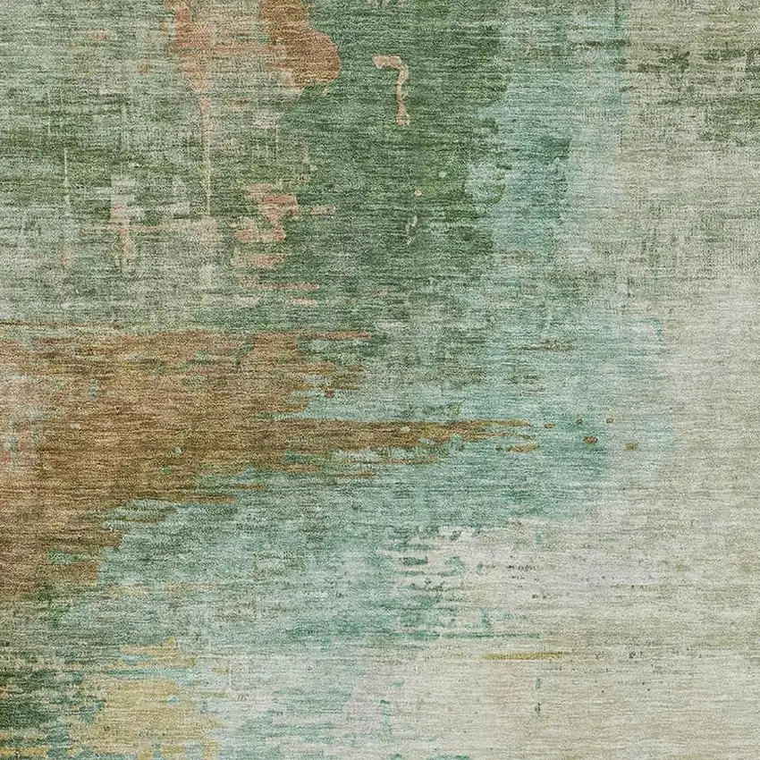 Sage And Brown Abstract Washable Area Rug With UV Protection Photo 5