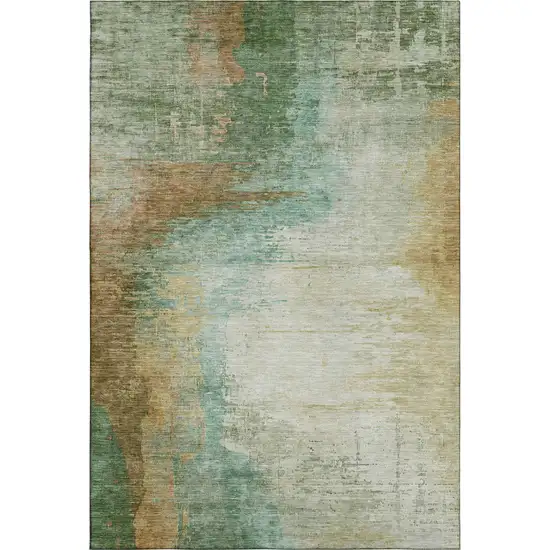 Sage And Brown Abstract Washable Area Rug With UV Protection Photo 1