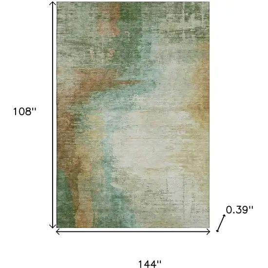Sage And Brown Abstract Washable Area Rug With UV Protection Photo 9