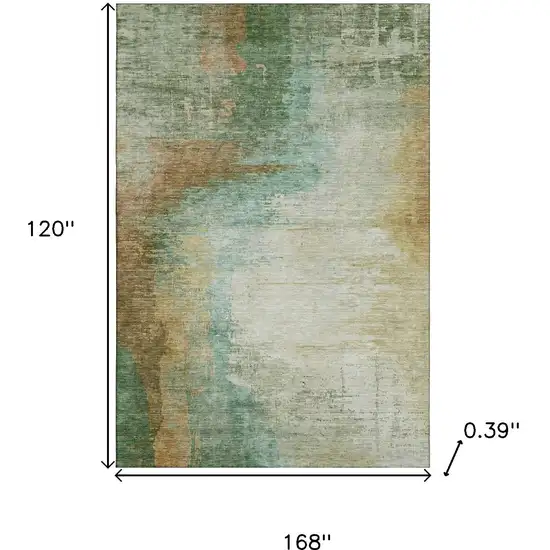 Sage And Brown Abstract Washable Area Rug With UV Protection Photo 9