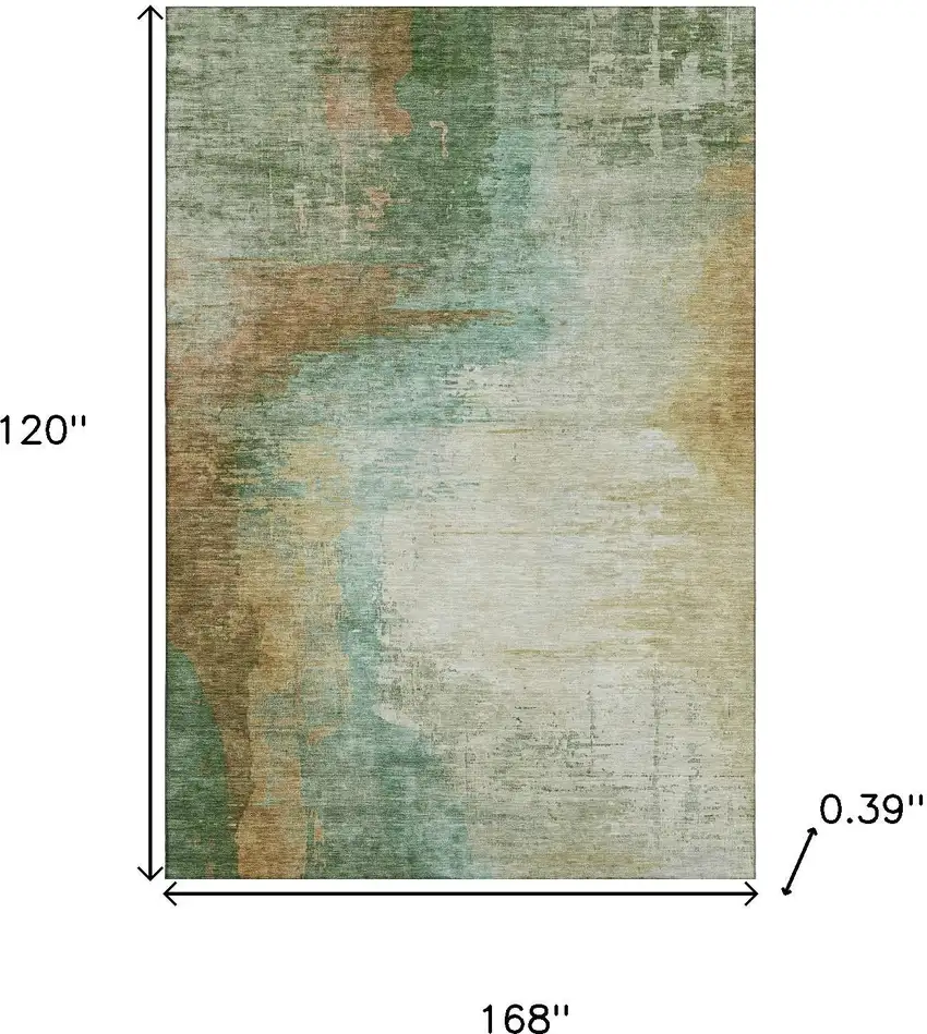 Sage And Brown Abstract Washable Area Rug With UV Protection Photo 9