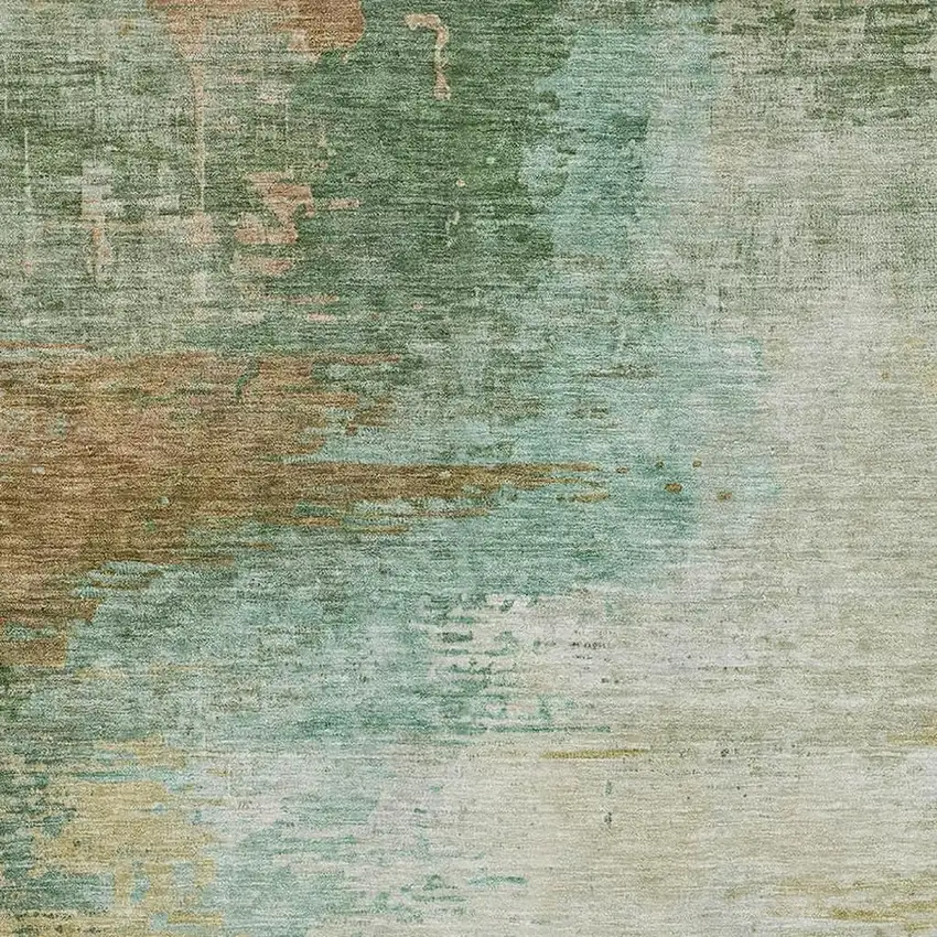 Sage And Brown Abstract Washable Area Rug With UV Protection Photo 5