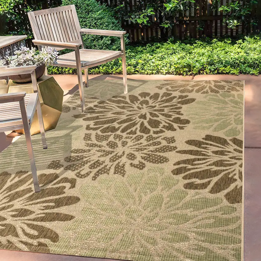 Sage And Brown Floral Indoor Outdoor Area Rug Photo 8