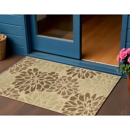 Sage And Brown Floral Indoor Outdoor Area Rug Photo 1