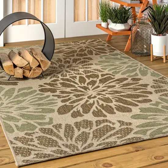 Sage And Brown Floral Indoor Outdoor Area Rug Photo 5