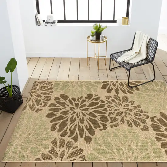 Sage And Brown Floral Indoor Outdoor Area Rug Photo 9