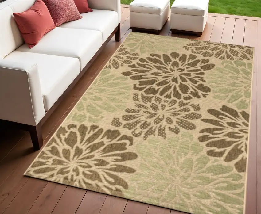Sage And Brown Floral Indoor Outdoor Area Rug Photo 1