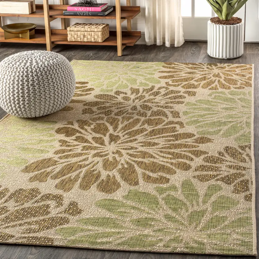 Sage And Brown Floral Indoor Outdoor Area Rug Photo 6