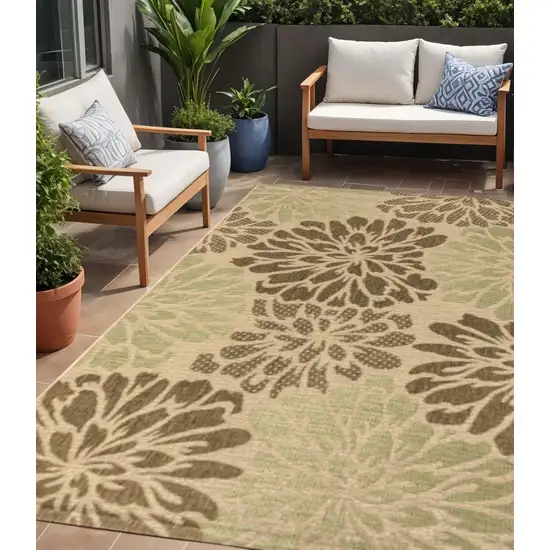 Sage And Brown Floral Indoor Outdoor Area Rug Photo 1