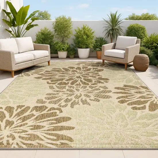 Sage And Brown Floral Indoor Outdoor Area Rug Photo 4