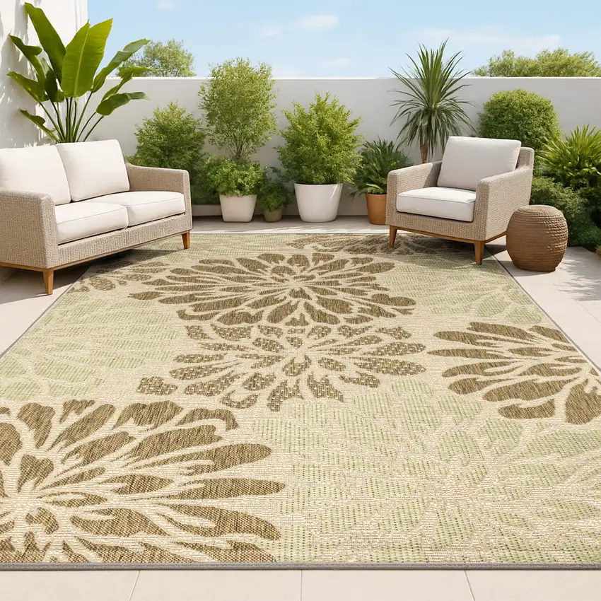 Sage And Brown Floral Indoor Outdoor Area Rug Photo 4