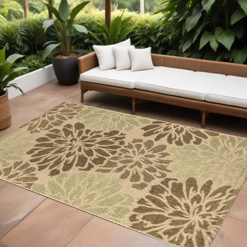 Sage And Brown Floral Indoor Outdoor Area Rug Photo 1