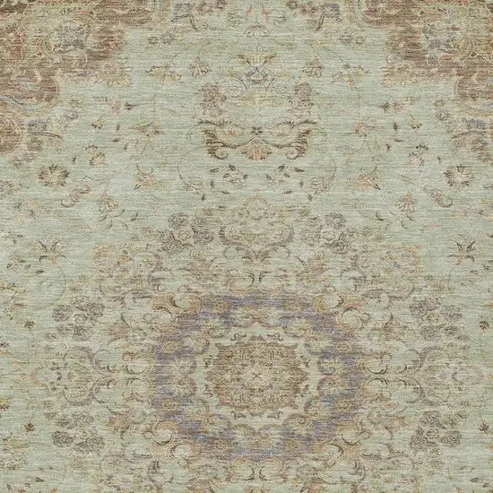 Sage And Brown Floral Medallion Washable Indoor Outdoor Area Rug Photo 2