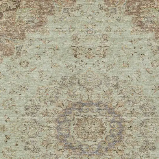 Sage And Brown Floral Medallion Washable Indoor Outdoor Area Rug Photo 2