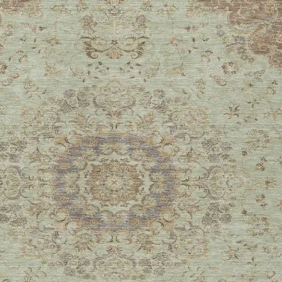 Sage And Brown Floral Medallion Washable Indoor Outdoor Area Rug Photo 2