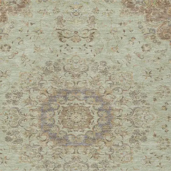 Sage And Brown Floral Medallion Washable Indoor Outdoor Area Rug Photo 2