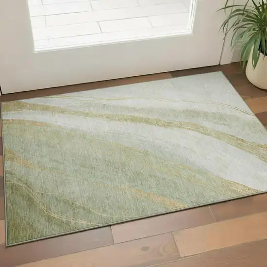 Sage And Copper Abstract Washable Area Rug With UV Protection Photo 2