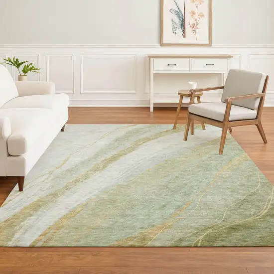 Sage And Copper Abstract Washable Area Rug With UV Protection Photo 6