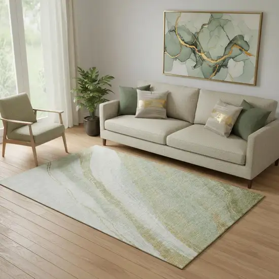 Sage And Copper Abstract Washable Area Rug With UV Protection Photo 2