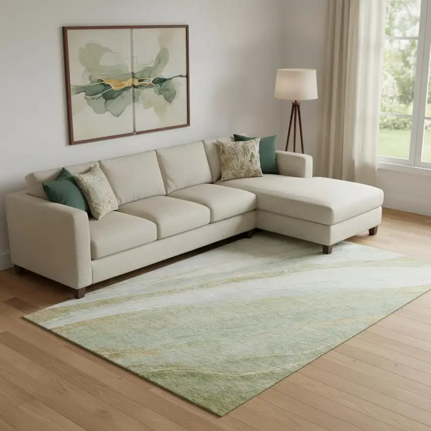 Sage And Copper Abstract Washable Area Rug With UV Protection Photo 2