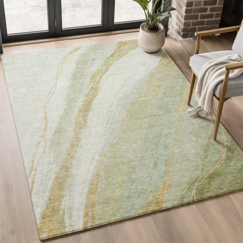 Sage And Copper Abstract Washable Area Rug With UV Protection Photo 5