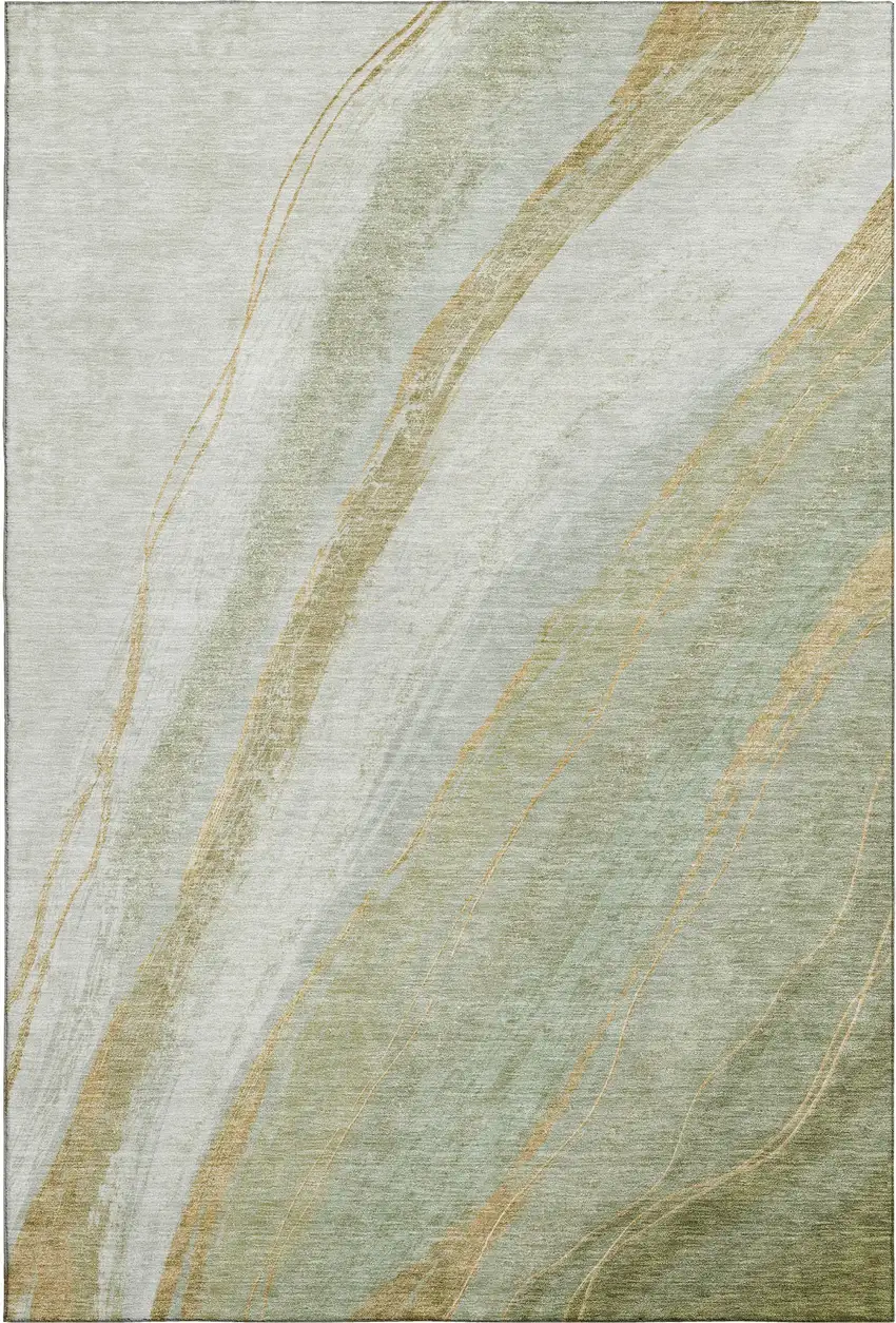 Sage And Copper Abstract Washable Area Rug With UV Protection Photo 1