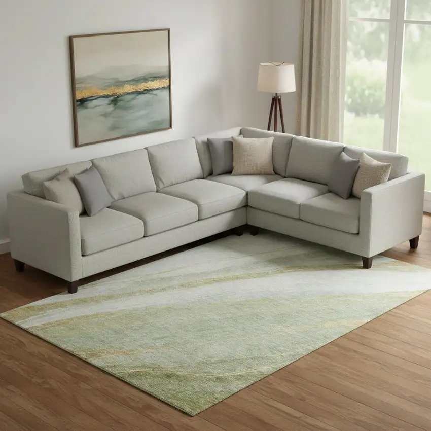 Sage And Copper Abstract Washable Area Rug With UV Protection Photo 2