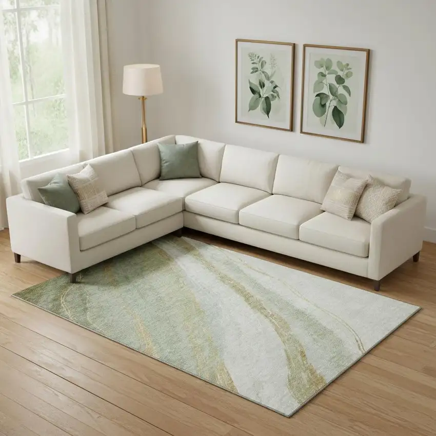 Sage And Copper Abstract Washable Area Rug With UV Protection Photo 2