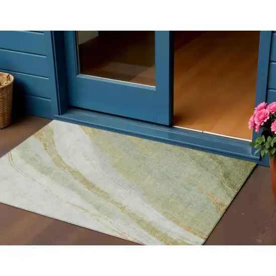 Sage And Copper Abstract Washable Indoor Outdoor Area Rug Photo 2