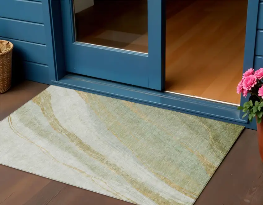 Sage And Copper Abstract Washable Indoor Outdoor Area Rug Photo 2