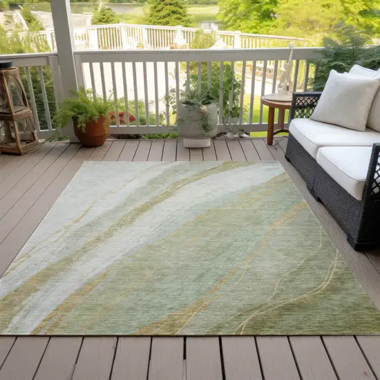 Sage And Copper Abstract Washable Indoor Outdoor Area Rug Photo 8
