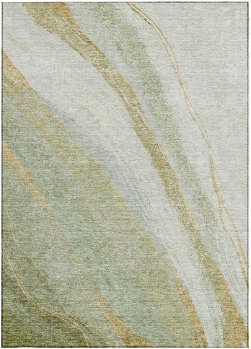 Sage And Copper Abstract Washable Indoor Outdoor Area Rug Photo 1