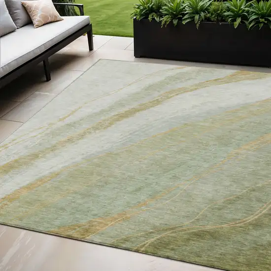 Sage And Copper Abstract Washable Indoor Outdoor Area Rug Photo 2