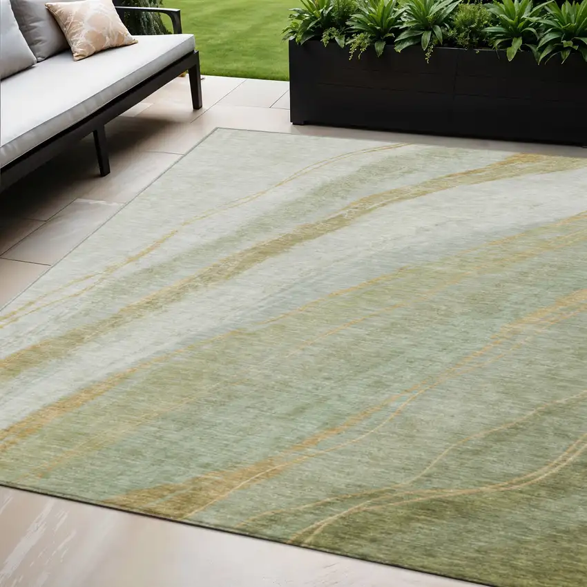 Sage And Copper Abstract Washable Indoor Outdoor Area Rug Photo 2