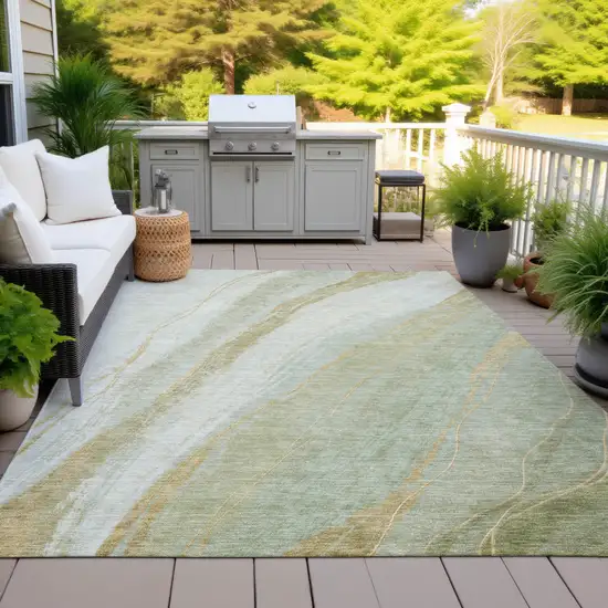 Sage And Copper Abstract Washable Indoor Outdoor Area Rug Photo 6