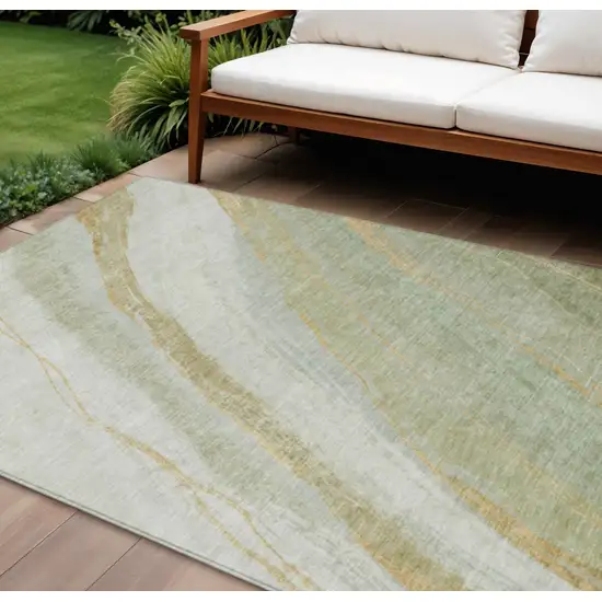 Sage And Copper Abstract Washable Indoor Outdoor Area Rug Photo 2