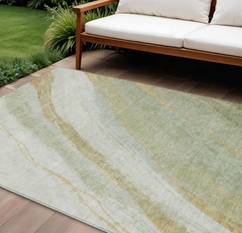 Sage And Copper Abstract Washable Indoor Outdoor Area Rug Photo 2