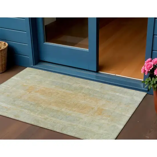 Sage And Copper Abstract Washable Indoor Outdoor Area Rug Photo 1