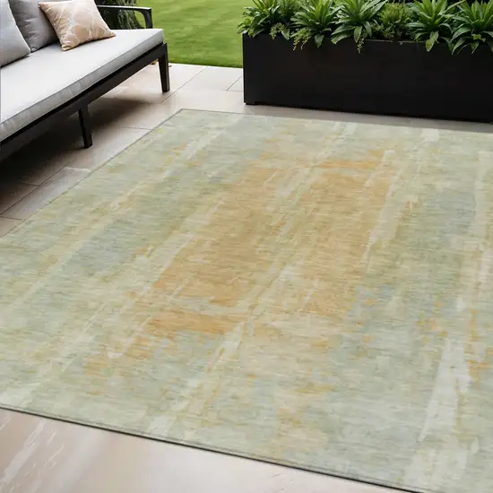 Sage And Copper Abstract Washable Indoor Outdoor Area Rug Photo 1