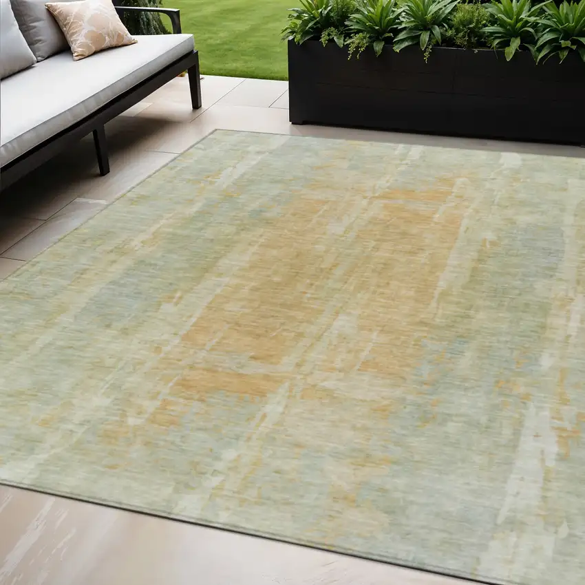 Sage And Copper Abstract Washable Indoor Outdoor Area Rug Photo 1