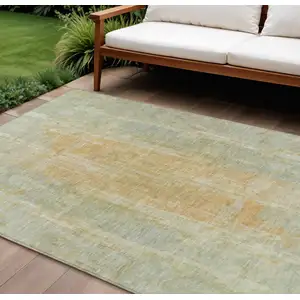 Photo of Sage And Copper Abstract Washable Indoor Outdoor Area Rug
