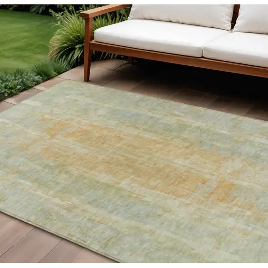 Sage And Copper Abstract Washable Indoor Outdoor Area Rug Photo 1